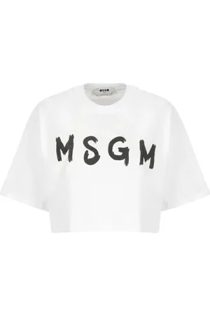 Msgm Topp, Dam, S, Bomull, Vit Kortärmad Beskuren T-shirt