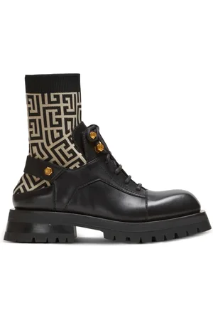 Balmain Skor, Dam, 36 EU, Läder, Armé läder ankel stövlar
