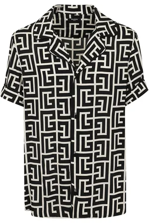 Balmain Skjorta, Herr, S, Monogram Pyjama Skjorta i Elfenben och Svart