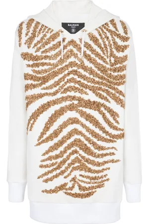 Balmain Sweatshirts & Hoodies, Herr, M, Hoodie med broderade zebraränder