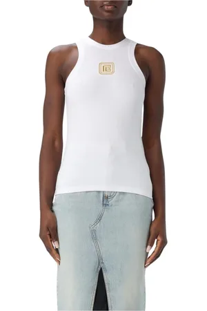 Balmain Topp, Dam, M, Bomull, Svart Broderad Ärmlös Topp