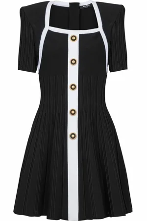 Balmain Klänning, Dam, 2Xs, Polyester, Tvåfärgad A-linje stickad klänning