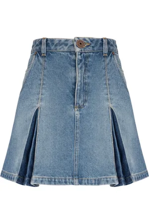 Balmain Kjol, Dam, XS, Denim, Veckad denimkjol