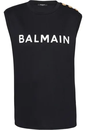 Balmain Topp, Dam, XS, Bomull, Snygg Logo Print Ärmlös Topp