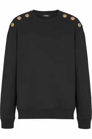 Balmain Sweatshirts & Hoodies, Herr, M, Bomull, Tröja med Kedja Lejonknappar