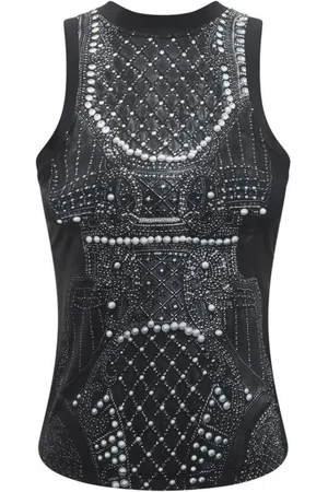 Balmain Topp, Dam, M, Polyester, Tryckt Tanktopp med Trompe-l