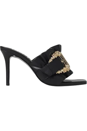 VERSACE Skor, Dam, 39 EU, Läder, Svarta klack sandaler