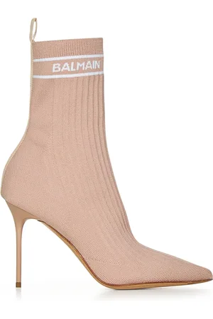 Balmain Skor, Dam, 39 EU, Rosa Ankelboots med Logo Jacquard