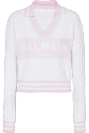 Balmain Topp, Dam, M, Bomull, Monogramstickad pikétröja