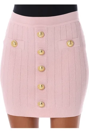 Balmain Kjol, Dam, S, Polyester, Rosa Stickad Kjol med Gyllene Knappar