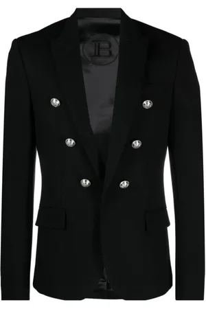 Balmain Jacka, Herr, M, Bomull, Svart Flanelljacka med Präglade Logoknappar