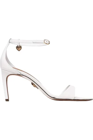 Dolce & Gabbana Skor, Dam, 38 1/2 EU, Läder, Vita klack sandaler hjärta charm