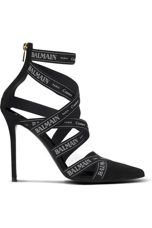 Balmain Skor, Dam, 40 EU, Mocka, Couture mockahälar med bandmotiv