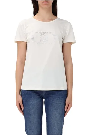 Liu Jo Topp, Dam, XS, Bomull, Vit Logo Tee Smyckad Kortärmad