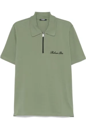 Balmain Topp, Herr, XL, Khaki Zip Polo Kortärmad Skjorta