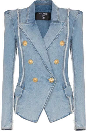 Balmain Jacka, Dam, M, Denim, 6-knapps skräddarsydd denimjacka
