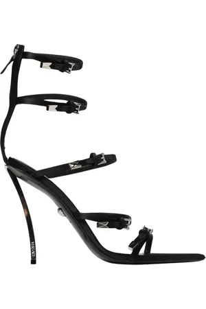 VERSACE Skor, Dam, 37 EU, Svarta Satin Högklackade Sandaler