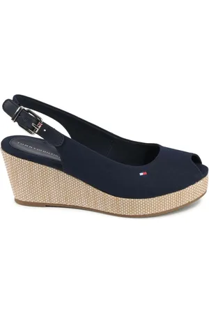 Tommy Hilfiger Skor, Dam, 36 EU, Bomull, Blå Kilklack Bomull-Läder Blandningsskor