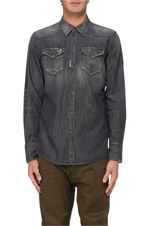 Dsquared2 Skjorta, Herr, XL, Denim, Svart Distressed Denim Långärmad Skjorta