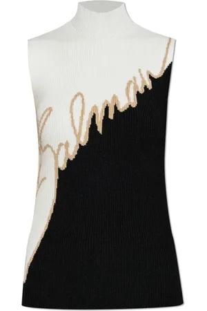 Balmain Stickade tröjor & koftor, Dam, M, Polyester, Räfflad topp