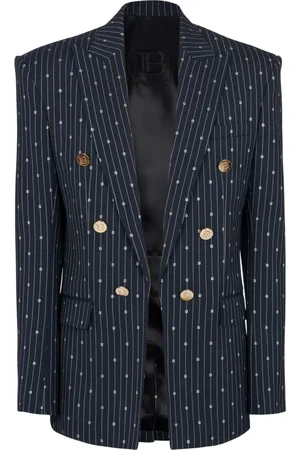 Balmain Jacka, Herr, S, Polyester, Monogrammärkt 6-knapp ulljacka med tunna ränder