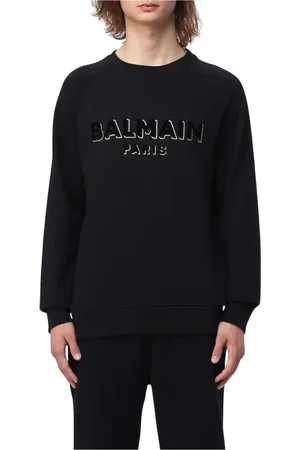 Balmain Sweatshirts & Hoodies, Herr, S, Bomull, Lyxig Svart Bomullsweatshirt för Män
