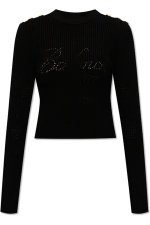 Balmain Stickade tröjor & koftor, Dam, 2Xs, Räfflad tröja med logotyp