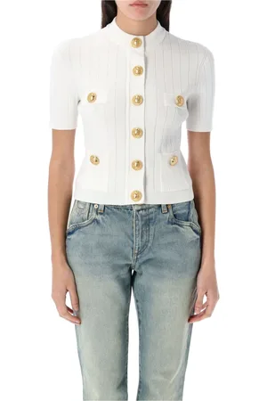 Balmain Stickade tröjor & koftor, Dam, XS, Polyester, Stickad Kofta med Rund Hals
