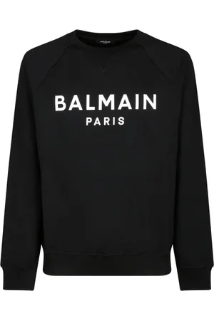 Balmain Sweatshirts & Hoodies, Herr, M, Bomull, Svart Logo Print Sweatshirt