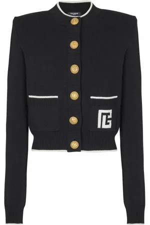 Balmain Stickade tröjor & koftor, Dam, XS, Bomull, Stickad kofta med logotyp