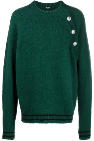 Balmain Stickade tröjor & koftor, Herr, S, Kashmir, Grön Ull Kashmir Crewneck Sweater