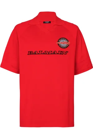 Balmain Topp, Herr, S, Bomull, Bomullspiqué polotröja med Racing brodyr