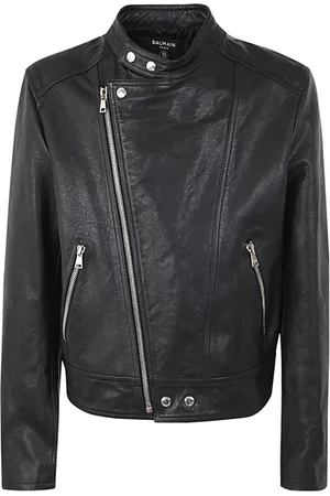 Balmain Jacka, Herr, 2Xl, Läder, Dragkedja Kalvskinn Bikerjacka