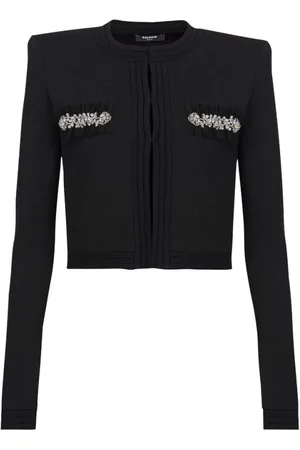 Balmain Stickade tröjor & koftor, Dam, S, Svart Kristalldekorerad Stickad Tröja