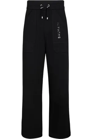 Balmain Byxor, Herr, XS, Bomull, Svarta sportbyxor med logotyptryck