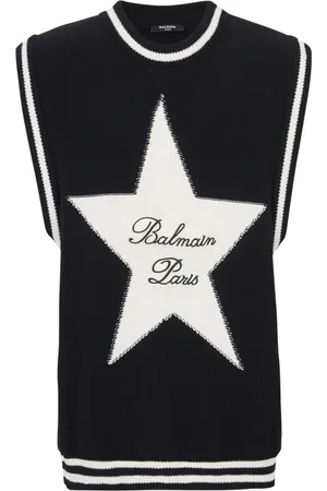 Balmain Stickade tröjor & koftor, Herr, S, Bomull, Signaturstjärna tröja