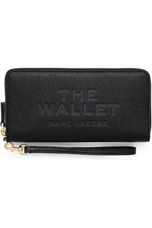 Marc Jacobs Accessoarer, Dam, ONE Size, Läder, Svart Plånbok med Graverad Logotyp