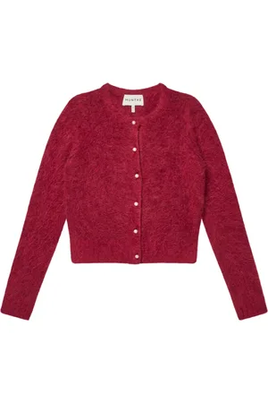 Munthe Stickade tröjor & koftor, Dam, M, Elegant Bordeaux Cardigan med Pärlknappar