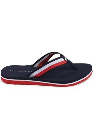 Tommy Hilfiger Skor, Dam, 39 EU, Polyester, Blå Detaljerad Design Flip Flops