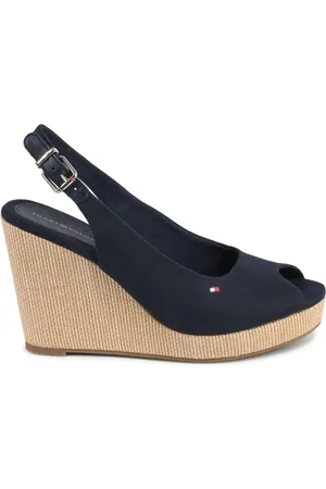 Tommy Hilfiger Skor, Dam, 36 EU, Bomull, Blå Bomull-Läder Kil Sandaler