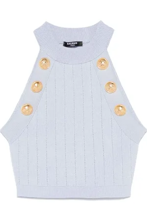 Balmain Topp, Dam, M, Ljusblå Halterneck Ärmlös Topp