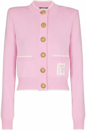 Balmain Stickade tröjor & koftor, Dam, S, Bomull, Stickad kofta med logotyp