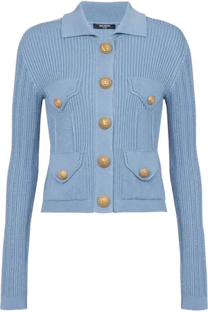 Balmain Stickade tröjor & koftor, Dam, L, Polyester, Knäppt stickad kofta