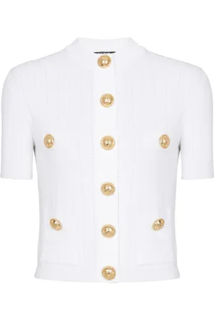 Balmain Stickade tröjor & koftor, Dam, S, Polyester, Knäppt Stickad Kofta