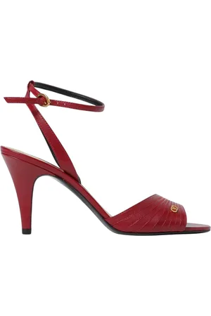 VALENTINO GARAVANI Skor, Dam, 37 1/2 EU, Läder, Röda Läder Sandaler Med Mellanhög Klack