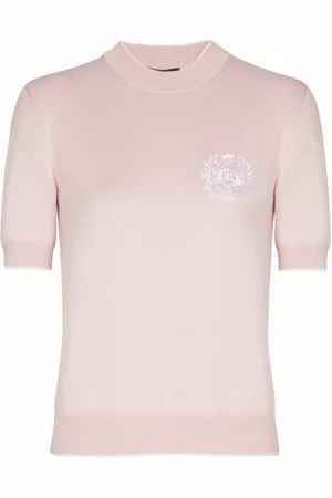 Balmain Stickade tröjor & koftor, Dam, XS, Bomull, Emblème-broderad stickad topp