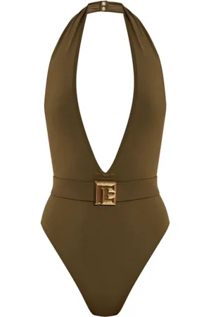 Balmain Badkläder, Dam, XS, Grön Djup V-ringad Baddräkt