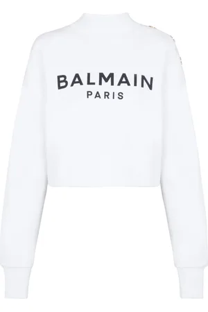 Balmain Sweatshirts & Hoodies, Dam, M, Bomull, Beskuren weathirt med Pari-tryck