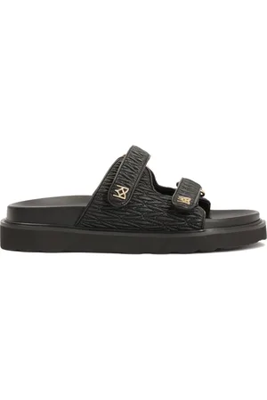 Kazar Skor, Dam, 39 EU, Läder, Svarta präglade läder flip-flops på en bekväm sula