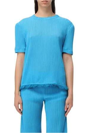Msgm Topp, Dam, S, Polyester, Turkos Fransad Hem Kortärmad Topp